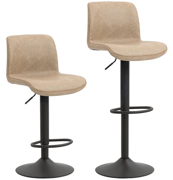 HOMCOM Bar Stools Set of 2, PU Leather Barstools with Backrest and Footrest for Kitchen, Counter, Breakfast Bar, Light Brown