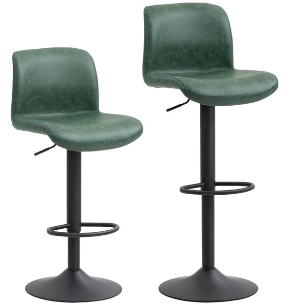 HOMCOM Bar Stools Set of 2, PU Leather Barstools with Backrest and Footrest for Kitchen, Counter, Breakfast Bar, Green