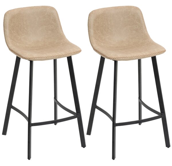 HOMCOM Bar Stools Set of 2, PU Leather Dining Stools with Backrest, Footrest, for Kitchen, Counter, Breakfast Bar, Light Brown