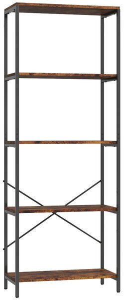 HOMCOM 5-Tier Bookshelf, Industrial Bookcase with Metal Frame - Rustic Brown and Black