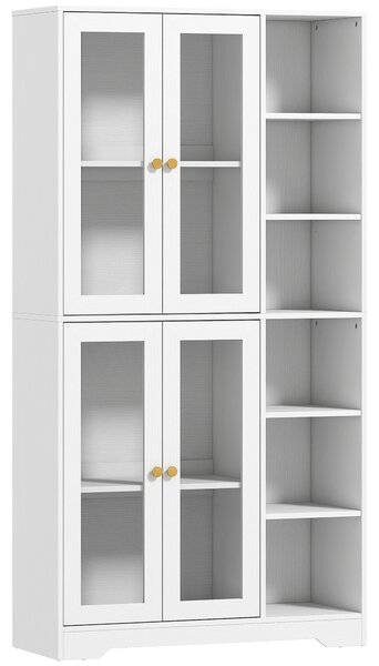 HOMCOM Glass Door Cabinet Adjustable Shelf with Large Storage Multi Storage for Kitchen White Wood Effect Aosom UK