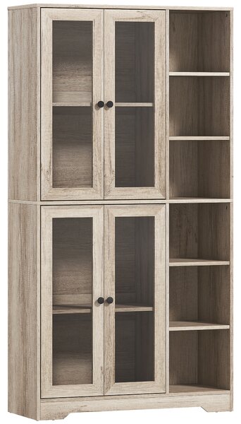 HOMCOM Multi-Storage Kitchen Cabinet, with Glass Doors - Grey Wood-Effect