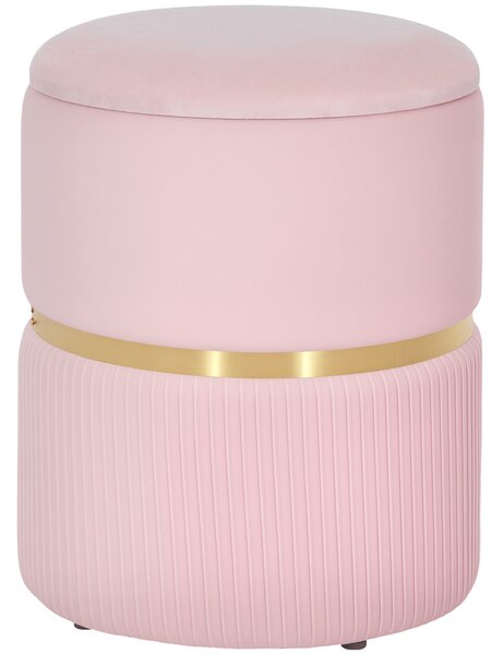 HOMCOM Velvet-Feel Storage Ottoman - Pink