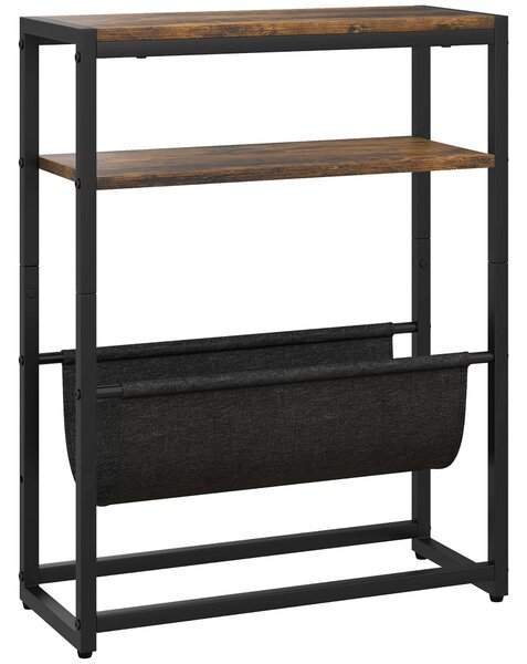 HOMCOM Narrow Side Table, End Table with 3-Tier Storage, V-Shaped Magazine Holder for Living Room, Bedroom, 43 x 18 x 56 cm, Ru