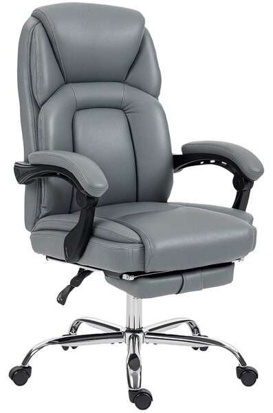 HOMCOM Faux Leather Reclining Office Chair, with Footrest - Grey