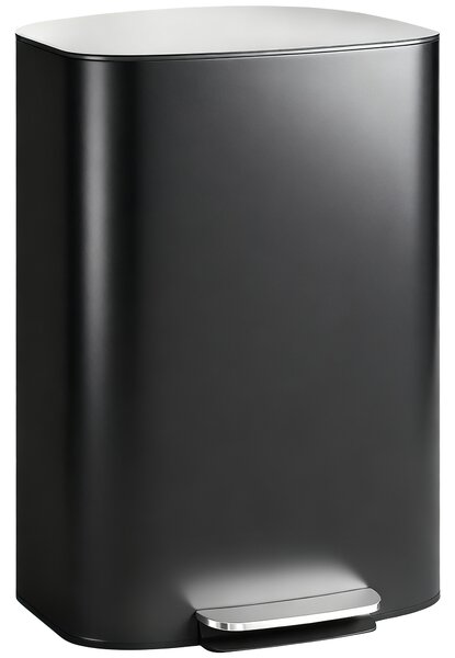 HOMCOM 50L Kitchen Bin with Soft-Close Lid and Stay-Open Function, Stainless Steel Pedal Bin with Removable Inner Bucket, Carry Handle for Kitchen, Office, Home, Black