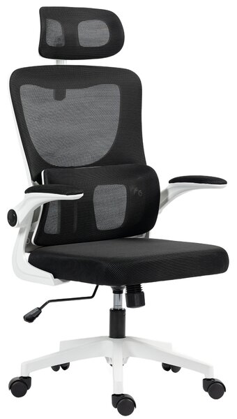 Vinsetto Ergonomic Office Chair, High Back Mesh Computer Desk Chair with Adjustable Headrest and Lumbar Support, Rotatable Armrests, Tilt Function for Home Office, Black