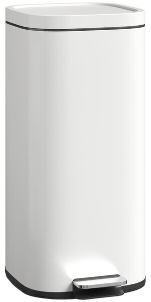 HOMCOM 30L Kitchen Bin, Compact Pedal Bin with Soft-Close and Stay-Open Lid, Removable Bucket for Kitchen, Home, Office, Cream