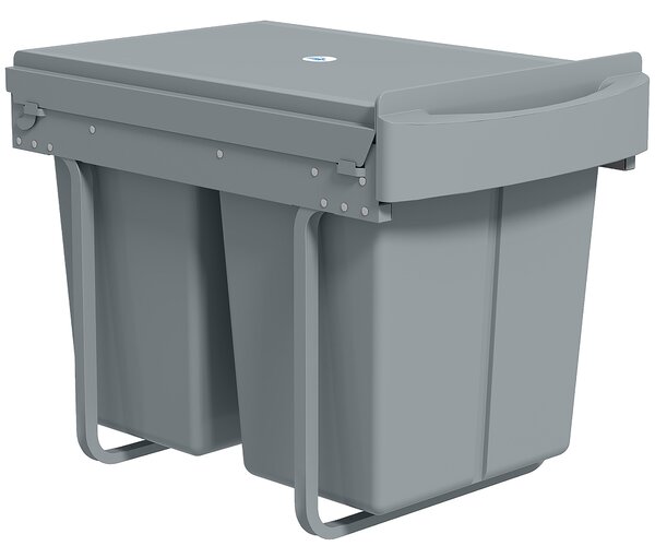 HOMCOM Pull Out Bin with Smooth Glide and Frosted Storage Lid, Kitchen Under Sink Bin with 2 Removable Compartments and Handle for Waste and Recycling, 40L (20L+20L), Grey