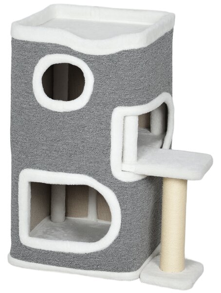 PawHut 75 cm Cat Tree, Cat Tower Condo for Indoor Cats with Scratching Post, Jumping Platform, Grey