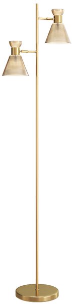HOMCOM Floor Lamp with Adjustable Dual Head, Modern Standing Lamp with Floral Glass Shades and Foot Switch for Living Room Bedroom, E27 Socket, Bulb Not Included, Gold Tone