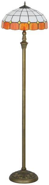 HOMCOM Tiffany-Style Floor Lamp with Handcrafted Stained Glass Shade, 152cm Tall Vintage Standing Lamp with Foot Switch and Dual Sockets for Living Room Bedroom, Bronze Tone and Orange