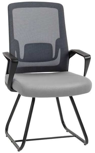 HOMCOM Desk Chair No Wheels, Office Chair with Mesh Back, Lumbar Support, Metal Base for Waiting Room, Conference Room, Dark Grey