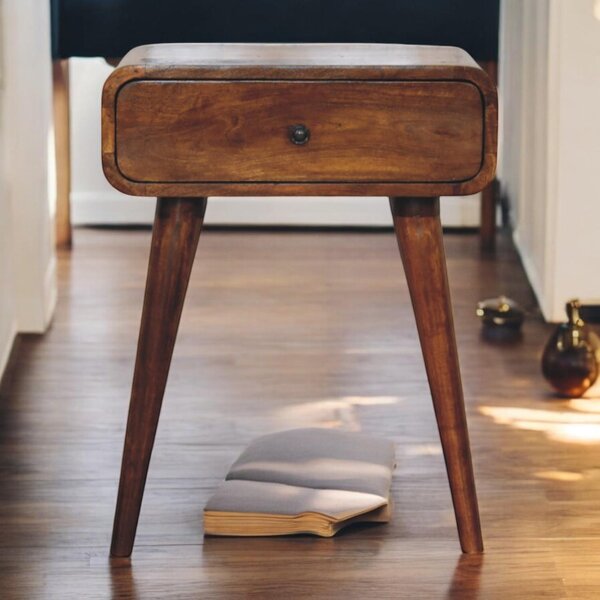 Solid Wood Avora Bedside Table with Drawer and Nordic Legs, Durable Hand‑Finished Desk Ideal for Bedroom, 35L x 45W x 57H cm, Brown Aosom UK