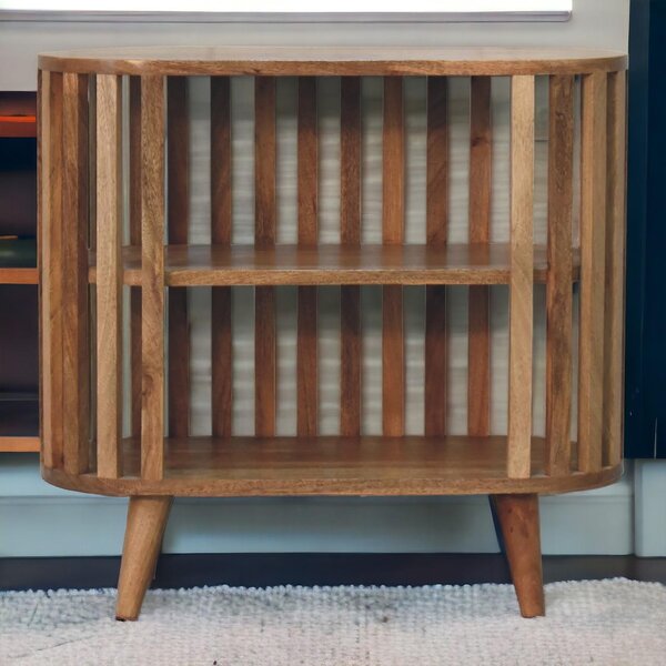 Solid Mango Wood Ariella Cabinet with 2 Open Shelves with Oak-like Finish, Bedside Shelf with Slim Nordic Legs, 30L x 70W x 65H cm, Brown Aosom UK