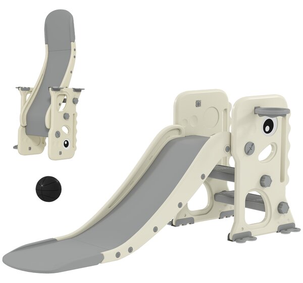 AIYAPLAY 3 in 1 Kids Slide with Climber, Basketball Hoop and Ball, Foldable Indoor Toddler Slide for Ages 2-5, Cream White