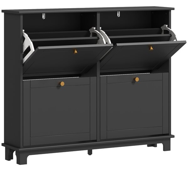 HOMCOM Narrow Shoe Storage Cabinet, Slim Shoe Cabinet with 4 Flip Drawers, Adjustable Shelves for 16 Pairs of Shoes, Black