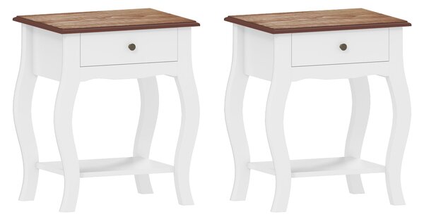 HOMCOM 2pcs Bedside Tables with Drawer, French Style Bedside Cabinets with Open Shelf for Bedroom, Living Room, White