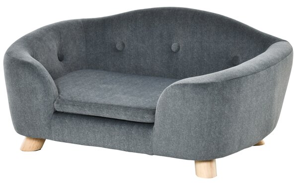 PawHut Pet Sofa, Modern Dog Bed & Puppy Lounge, with Wooden Frame & Washable Cushion, 70x47x30cm, Grey
