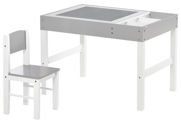 ZONEKIZ Kids Table and Chair Set, with Storage Space - Grey Aosom UK