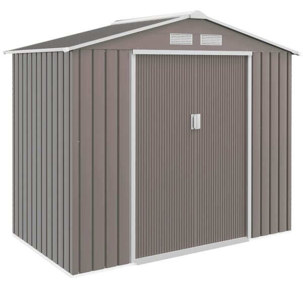 Outsunny 7ft x 4ft Lockable Garden Metal Storage Shed Storage Roofed Tool Metal Shed w/ Air Vents Steel Grey