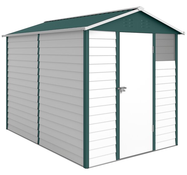 Outsunny 9 x 6ft Galvanised Steel Shed, Outdoor Storage Shed with Lockable Door and Sloped Roof for Backyard, Outdoor, White Aosom UK