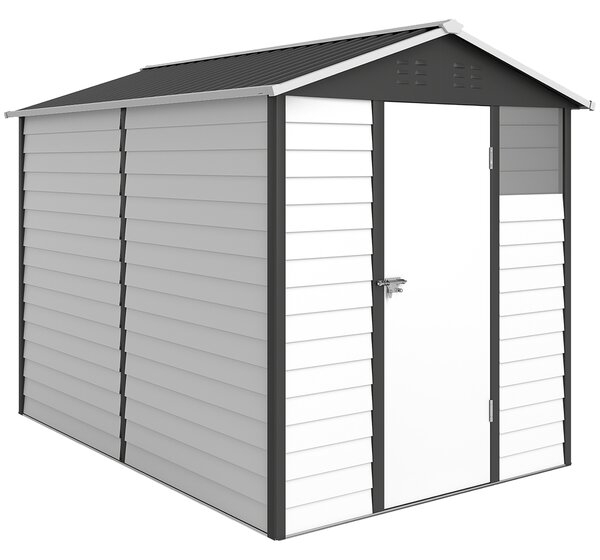 Outsunny 9 x 6ft Outdoor Shed, Heavy-Duty All-Weather Galvanised Shed with Lockable Door & Sloped Roof, Dark Grey Aosom UK