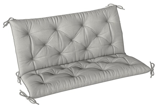 Outsunny 2 Seater Bench Pad, Garden Chair Cushion with Back and Ties for Indoor and Outdoor Use, 98 x 100 cm, Light Grey