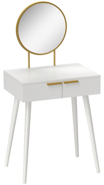 HOMCOM Dressing Table with Round Mirror - White