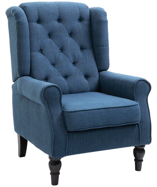 HOMCOM Wingback Accent Chair, Retro Upholstered Button Tufted Occasional Chair for Living Room and Bedroom, Cat Scratch Anti, Blue Aosom UK