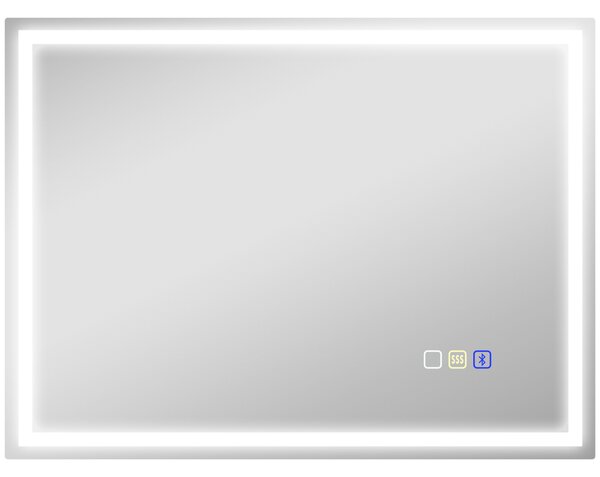 HOMCOM 60 x 80 cm Anti-Fog LED Bathroom Mirror, with Bluetooth - Silver Tone