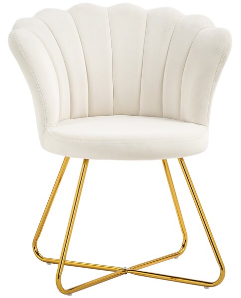 HOMCOM Velvet-Feel Lotus Petal Accent Chair - Cream