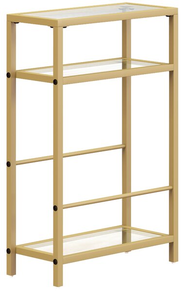 HOMCOM 3-Tier Side Table, Narrow End Table with Storage Shelf and Tempered Glass Tabletop for Small Spaces, Bedroom, Living Room, Entryway, Gold Tone