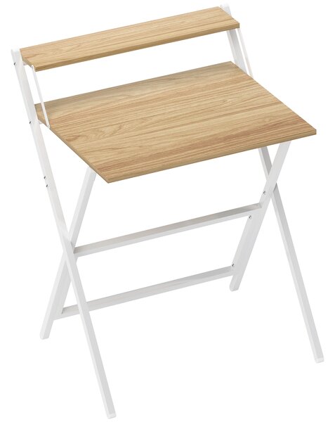 HOMCOM 70 cm Folding Computer Desk with Monitor Shelf - Natural Wood Finish