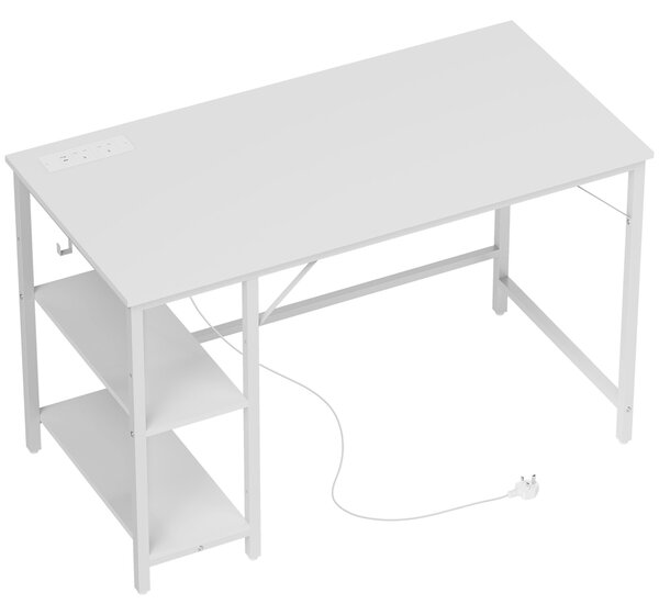 HOMCOM 120 x 60 cm Computer Desk with Power Outlets and Reversible Shelves - White