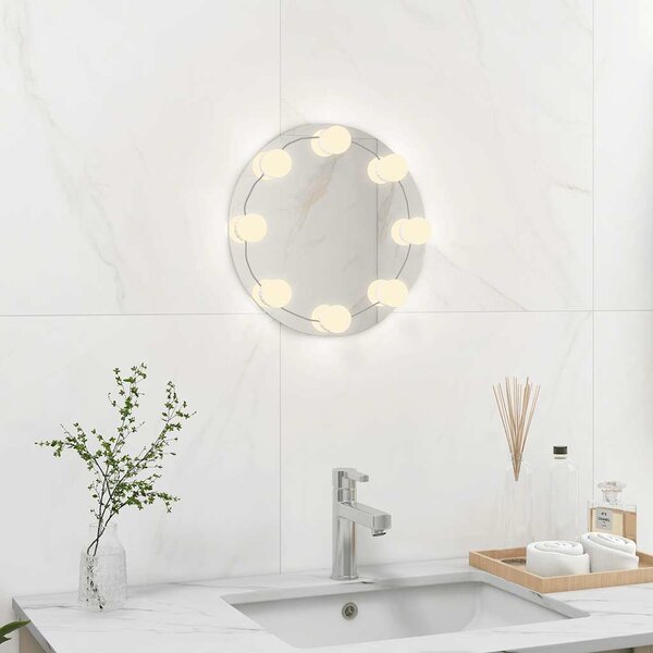 Wall Frameless Mirror with LED Lights Round Glass