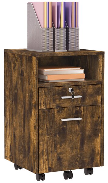 Vinsetto Lockable Filing Cabinet for Home Office, Mobile File Cabinet with Wheels Hanging Bar for A4, Letter Size, Rustic Brown Aosom UK