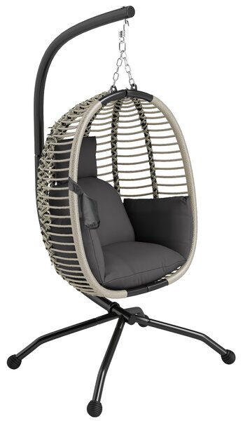 Outsunny Outdoor Swing Chair with Thick Padded Cushion, Patio Hanging Chair with Metal Stand and Foldable Basket for Indoor & Outdoor, Dark Grey