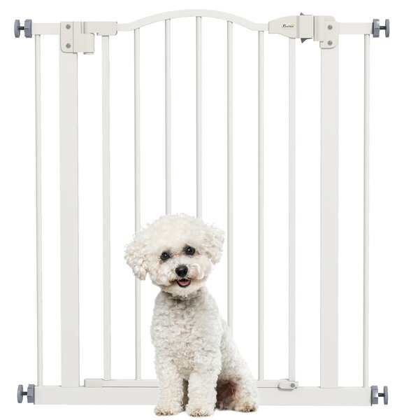 PawHut Adjustable Metal Pet Gate, Safety Barrier with Auto-Close Door, for Dogs and Cats, White Aosom UK