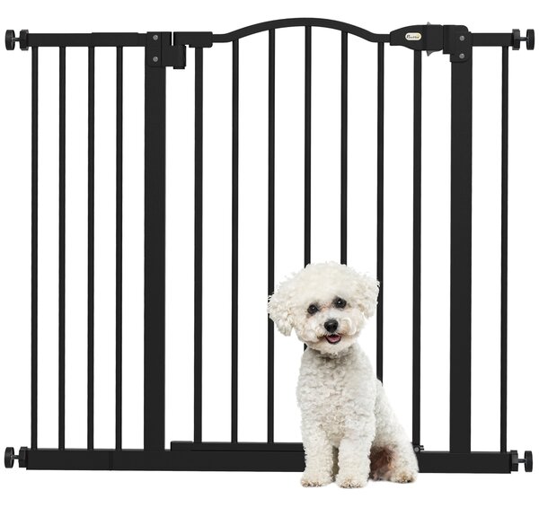 PawHut Metal 74-94cm Adjustable Pet Gate Safety Barrier w/ Auto-Close Door Black Aosom UK