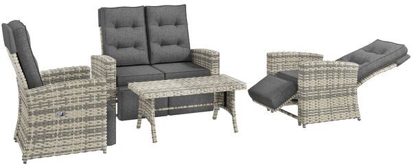 Outsunny 4 Piece Rattan Garden Furniture Set Outdoor Sofa Sectional Set with Glass Top Table for Yard, Poolside, Light Grey Aosom UK