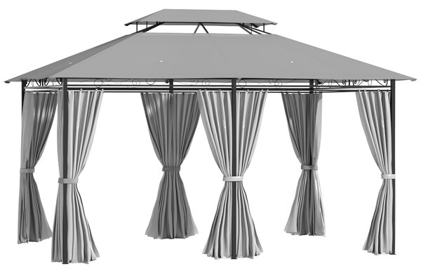 Outsunny 4m x 3(m) Metal Gazebo Canopy Party Tent Garden Pavillion Patio Shelter Pavilion with Curtains Sidewalls, Dark Grey