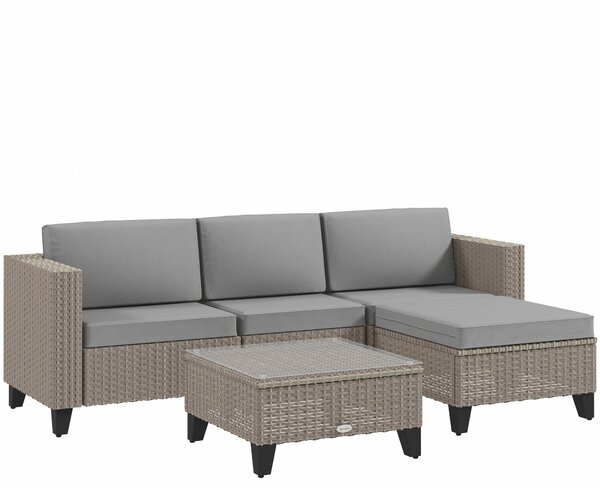Outsunny 5-Piece Rattan Patio Furniture Set with Corner Sofa, Footstools, Coffee Table, for Poolside, Brown