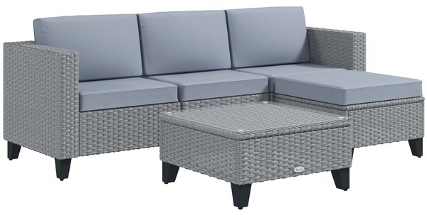 Outsunny 5-Piece Rattan Patio Furniture Set with Corner Sofa, Footstools, Coffee Table, for Poolside, Grey