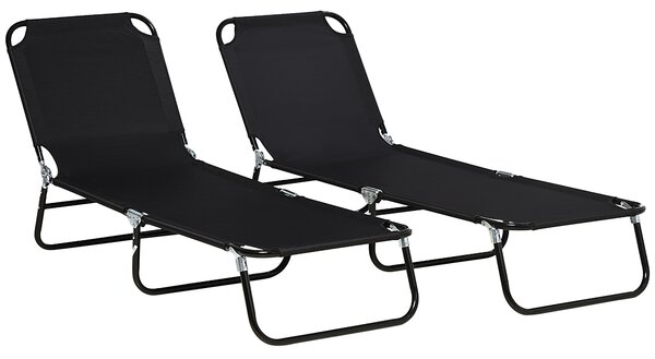 Outsunny Reclining Sun Loungers, Set of 2, Outdoor Day Bed with Steel Frame and Breathable Mesh, Black