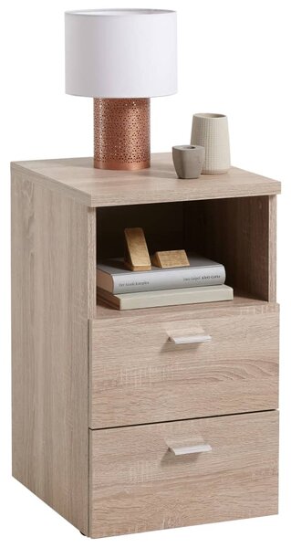 FMD Bedside Cabinet with 2 Drawers and Open Shelf Oak