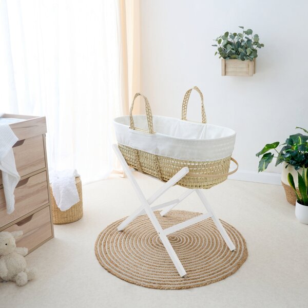 Clair de Lune White Scandi Moses Basket With Folding Stand