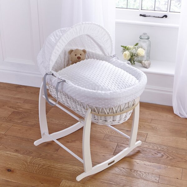 Clair de Lune Dimple Wicker Moses Basket with White Rocking Stand