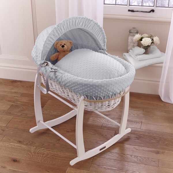 Clair de Lune Dimple Wicker Moses Basket with White Rocking Stand