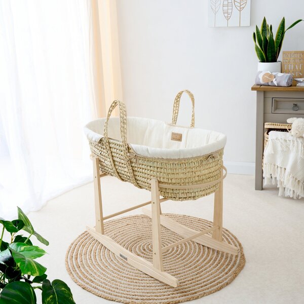 Clair de Lune Organic Palm Moses Basket With Natural Rocking Stand